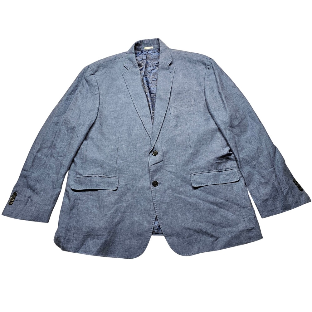 Joseph Abboud Mens Blue‎ 100% Linen Blazer Suit Jacket 48R Camo Lining QF223711
